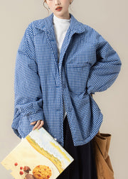 Plus Size Blue Peter Pan Collar Plaid Down Jackets Winter