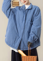 Plus Size Blue Peter Pan Collar Plaid Down Jackets Winter