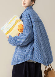 Plus Size Blue Peter Pan Collar Plaid Down Jackets Winter