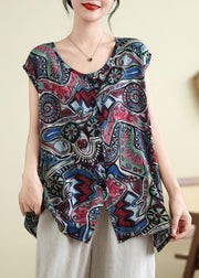 Plus Size Blue Print Casual Tops Summer