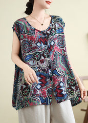 Plus Size Blue Print Casual Tops Summer