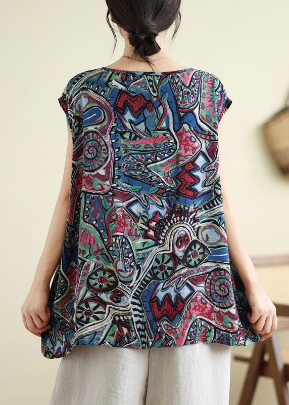 Plus Size Blue Print Casual Tops Summer