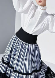 Plus Size Blue Striped Patchwork Lace Skirt Summer