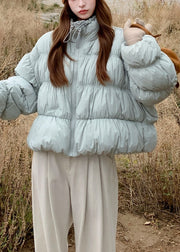 Plus Size Blue Wrinkled Drawstring Duck Down Puffer Coat Winter