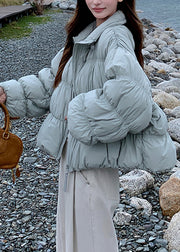 Plus Size Blue Wrinkled Drawstring Duck Down Puffer Coat Winter