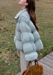 Plus Size Blue Wrinkled Drawstring Duck Down Puffer Coat Winter