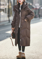 Plus Size Brown Hooded Warm Duck Down Long Coats Winter
