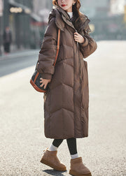 Plus Size Brown Hooded Warm Duck Down Long Coats Winter