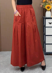 Plus Size Brown Oversized Pockets Wrinkled Cotton Pants Skirts Fall