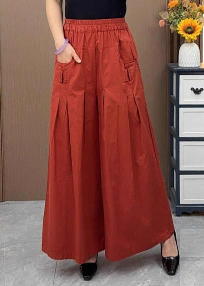 Plus Size Brown Oversized Pockets Wrinkled Cotton Pants Skirts Fall