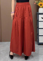 Plus Size Brown Oversized Pockets Wrinkled Cotton Pants Skirts Fall