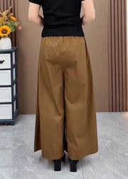 Plus Size Brown Oversized Pockets Wrinkled Cotton Pants Skirts Fall