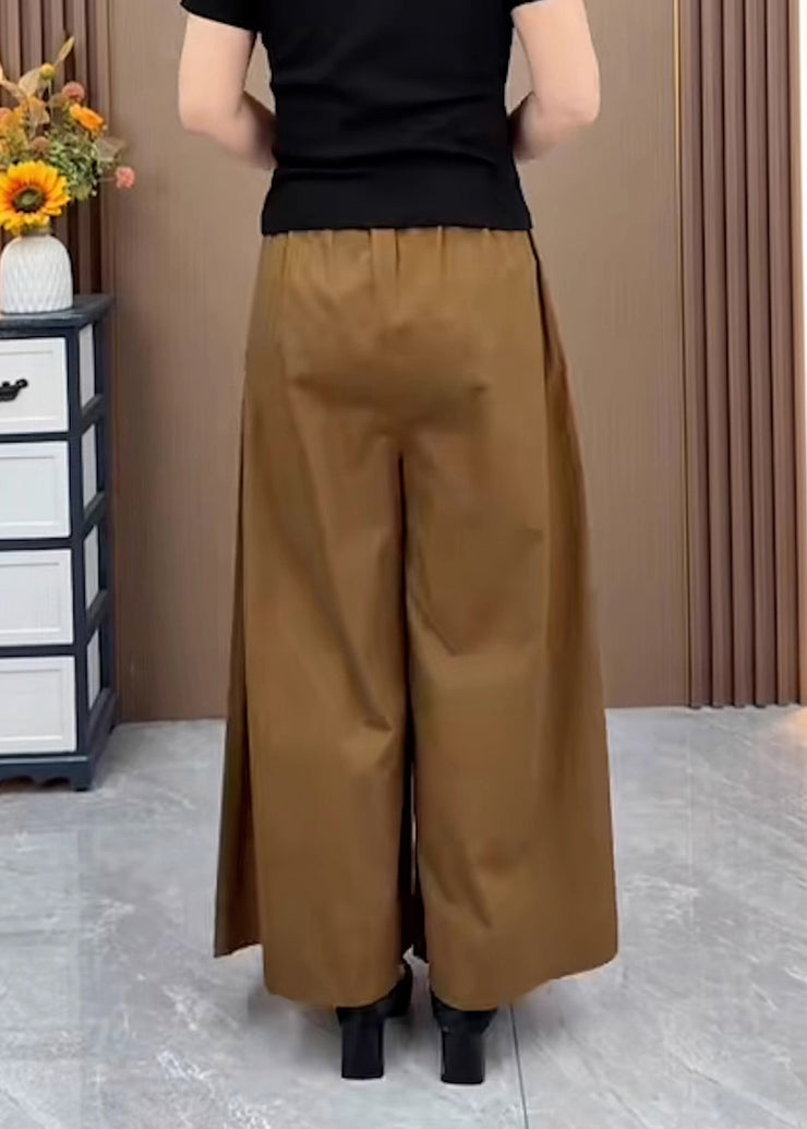 Plus Size Brown Oversized Pockets Wrinkled Cotton Pants Skirts Fall