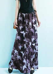 Plus Size Butterfly Print Elastic Waist Ice Silk Wide Leg Pants Summer