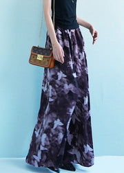 Plus Size Butterfly Print Elastic Waist Ice Silk Wide Leg Pants Summer