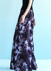 Plus Size Butterfly Print Elastic Waist Ice Silk Wide Leg Pants Summer