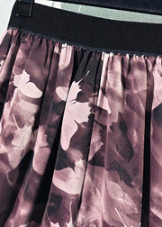 Plus Size Butterfly Print Elastic Waist Ice Silk Wide Leg Pants Summer
