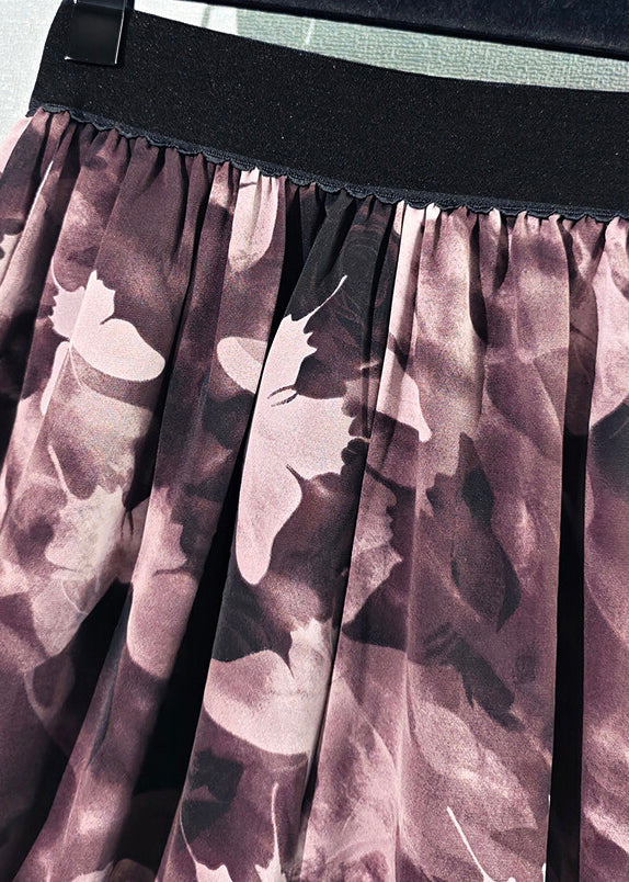 Plus Size Butterfly Print Elastic Waist Ice Silk Wide Leg Pants Summer