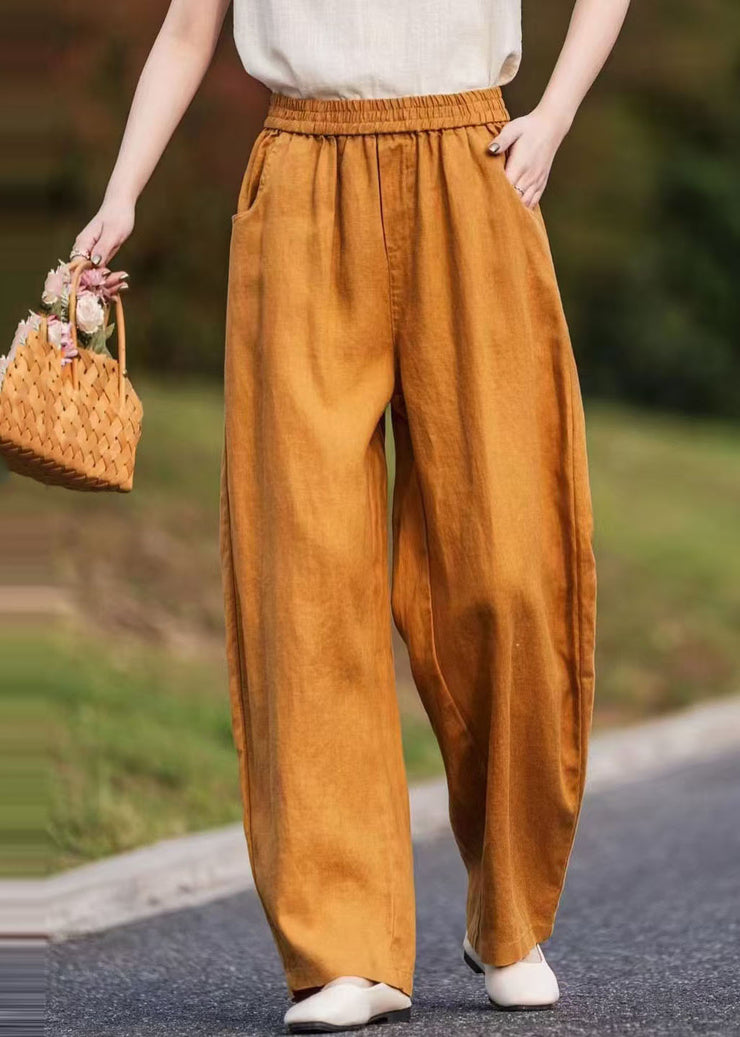 Plus Size Caramel Oversized Pockets Linen Pants Summer