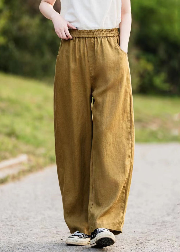 Plus Size Caramel Oversized Pockets Linen Pants Summer