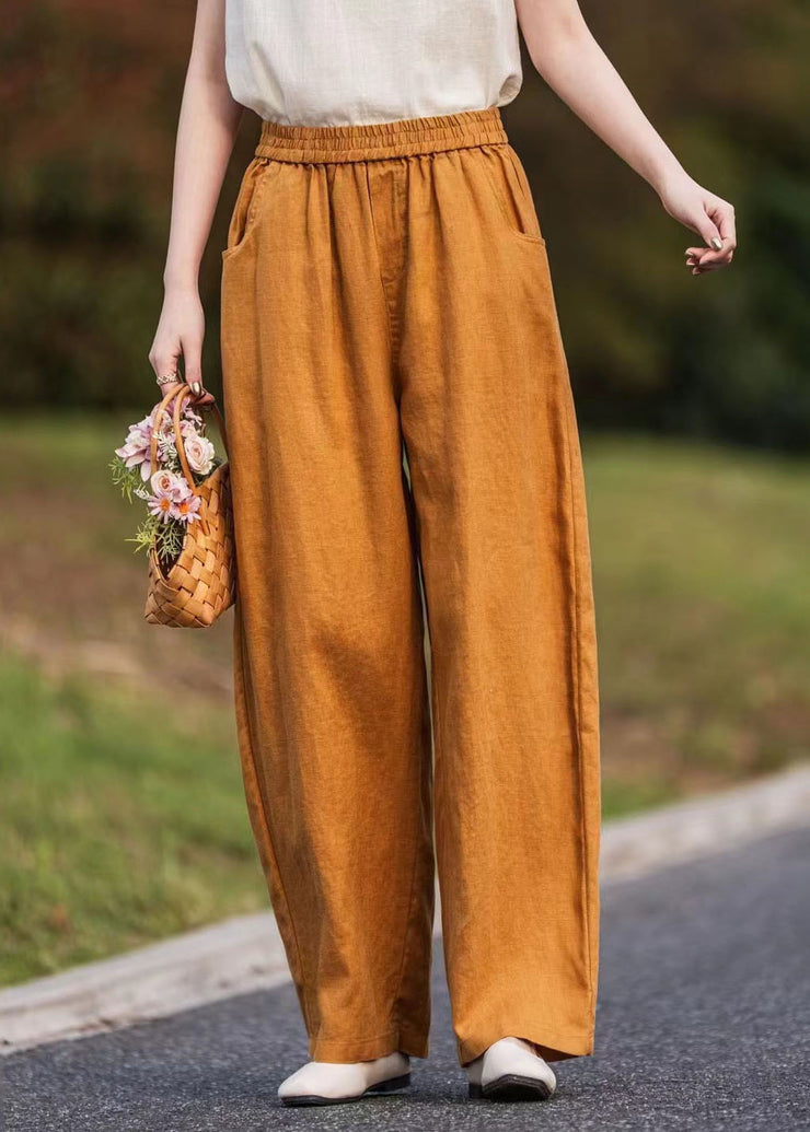 Plus Size Caramel Oversized Pockets Linen Pants Summer