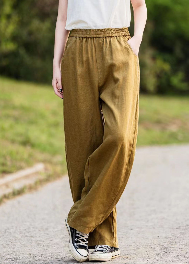 Plus Size Caramel Oversized Pockets Linen Pants Summer