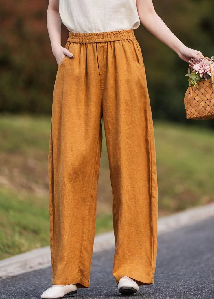 Plus Size Caramel Oversized Pockets Linen Pants Summer