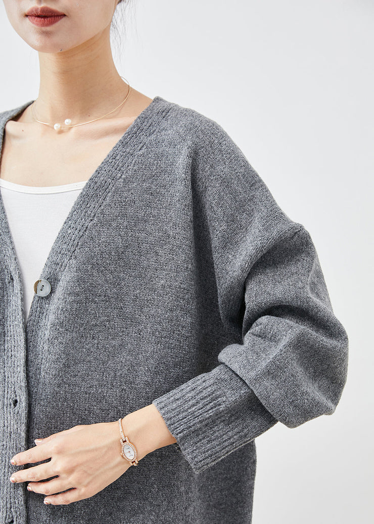 Plus Size Charcoal Grey Oversized Button Down Knit Cardigan Fall