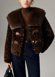 Plus Size Chocolate Leopard Patchwork Mink Velvet Jacket Winter