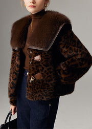 Plus Size Chocolate Leopard Patchwork Mink Velvet Jacket Winter