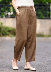 Plus Size Coffee Elastic Waist Linen Harem Pants Summer