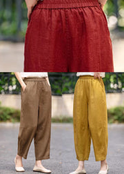 Plus Size Coffee Elastic Waist Linen Harem Pants Summer
