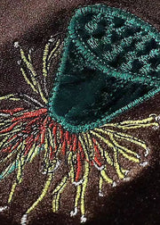 Plus Size Coffee Embroidered Patchwork Velvet Two Pieces Set Fall