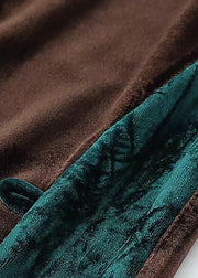 Plus Size Coffee Embroidered Patchwork Velvet Two Pieces Set Fall
