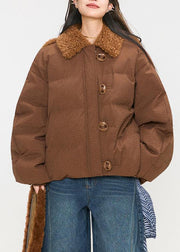 Plus Size Coffee Fluffy Rabbit Button Duck Down Puffers Coats Winter