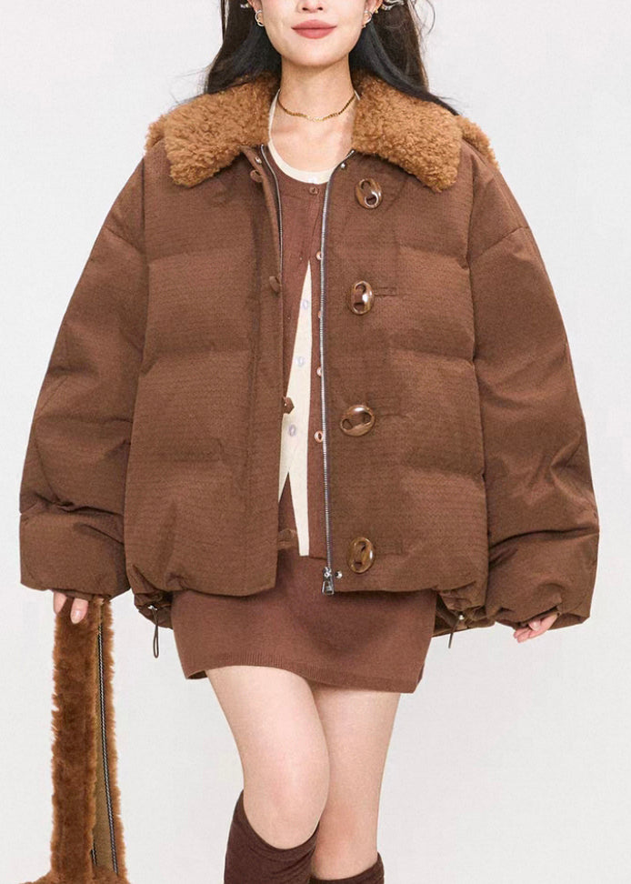 Plus Size Coffee Fluffy Rabbit Button Duck Down Puffers Coats Winter
