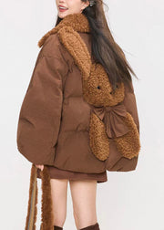 Plus Size Coffee Fluffy Rabbit Button Duck Down Puffers Coats Winter