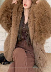 Plus Size Coffee Hooded Warm Fox Fur Trench Winter