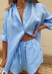 Plus Size Coffee Oversized Linen Two Pieces Set Summer