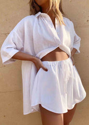 Plus Size Coffee Oversized Linen Two Pieces Set Summer