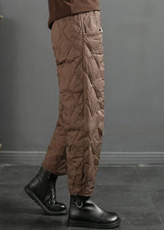 Plus Size Coffee Pockets Fine Cotton Filled Crop Pants Winter