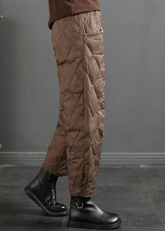 Plus Size Coffee Pockets Fine Cotton Filled Crop Pants Winter