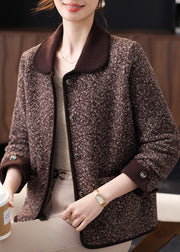 Plus Size Coffee Print Pockets Coat Bracelet Sleeve