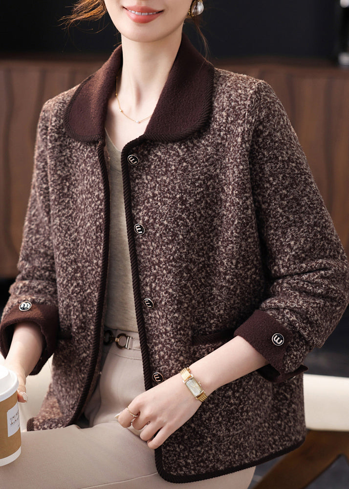 Plus Size Coffee Print Pockets Coat Bracelet Sleeve