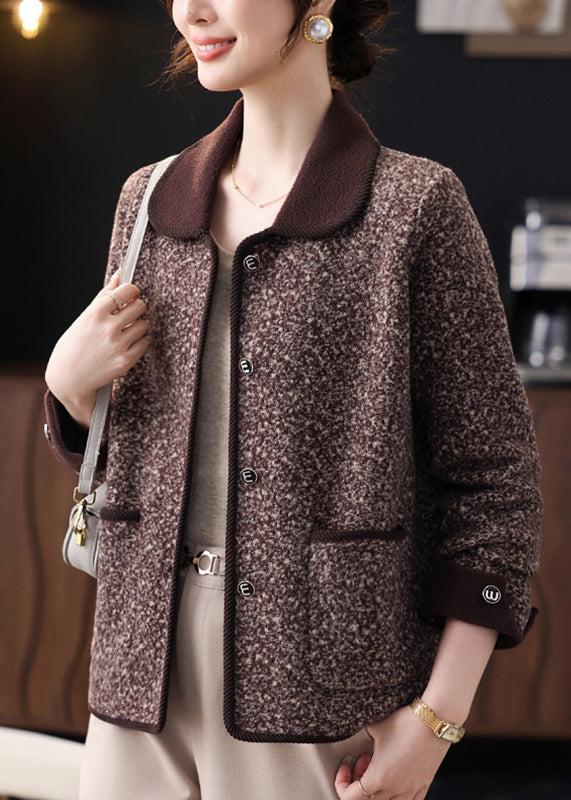 Plus Size Coffee Print Pockets Coat Bracelet Sleeve