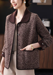 Plus Size Coffee Print Pockets Coat Bracelet Sleeve