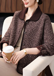 Plus Size Coffee Print Pockets Coat Bracelet Sleeve
