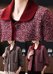 Plus Size Coffee Print Pockets Coat Bracelet Sleeve