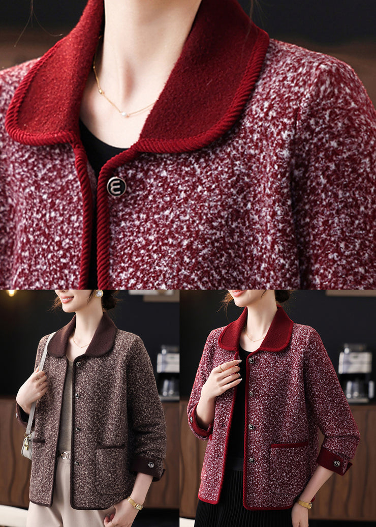 Plus Size Coffee Print Pockets Coat Bracelet Sleeve
