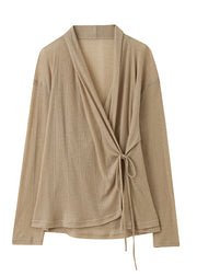 Plus Size Coffee Tie Waist Side Knit Two Pieces Set Summer